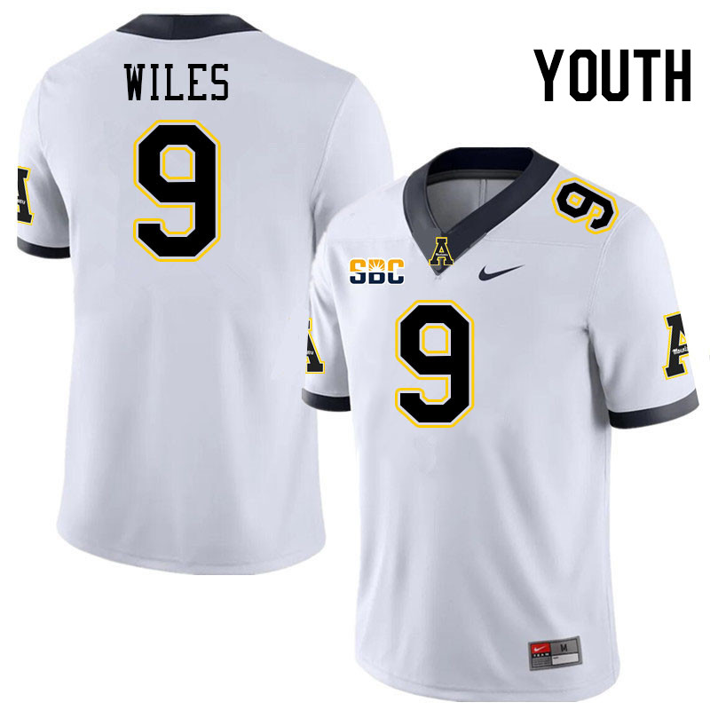 Youth #9 Billy Wiles Appalachian State Mountaineers College Football Jerseys Stitched-White